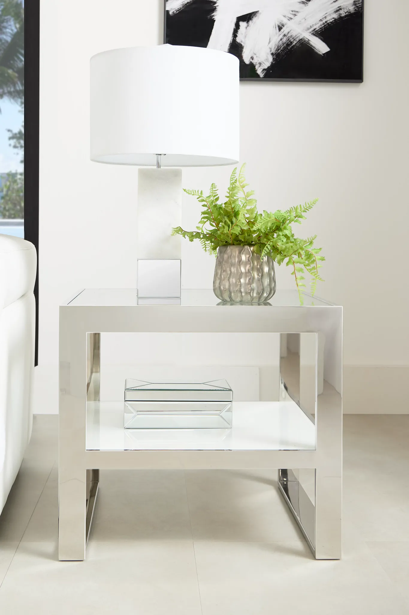 Miami White Glass End Table
