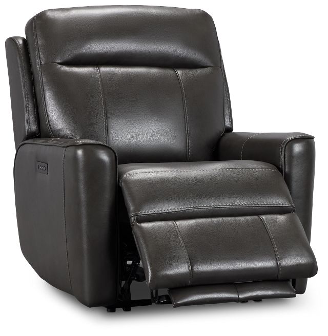 Benji Dark Gray Lthr/vinyl Zero Gravity Power Recliner W/headrest