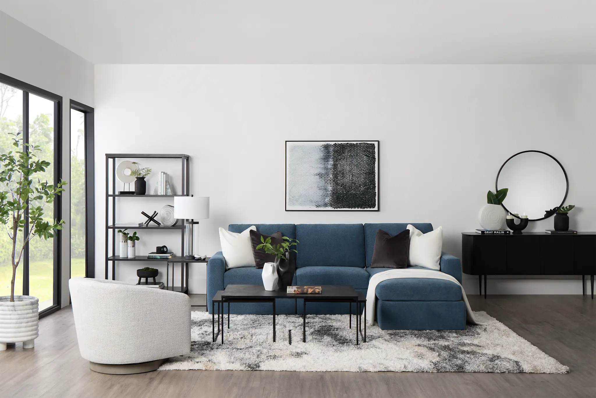 Citymod Blue Fabric Small Right Chaise Sectional Citymod Blue Fabric Small Right Chaise Sectional