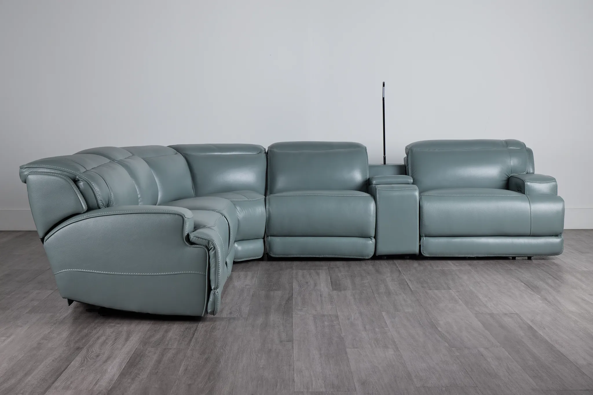 Reign Green Leather/Vinyl Medium Dual Power 2-arm Reclining Sectional