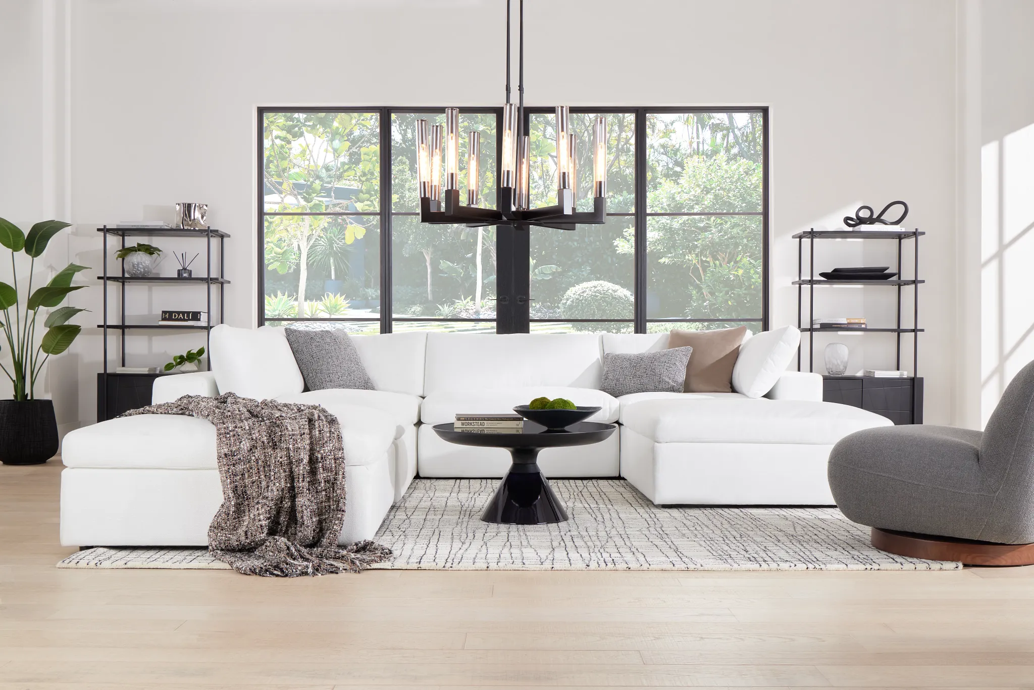 Destin Suave White Fabric 5pc Bumper Sectional