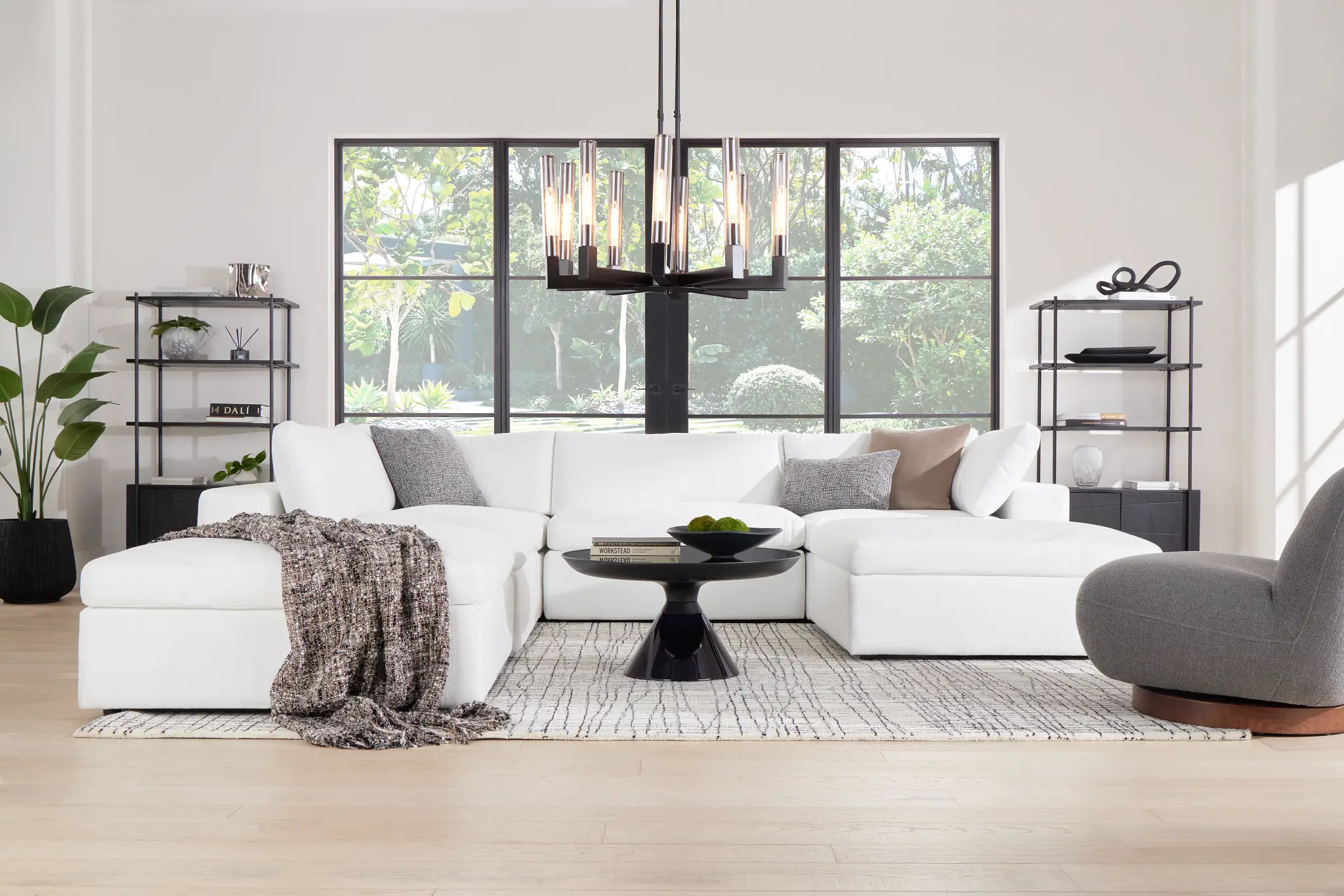 Destin Suave White Fabric 5pc Bumper Sectional Destin Suave White Fabric 5pc Bumper Sectional