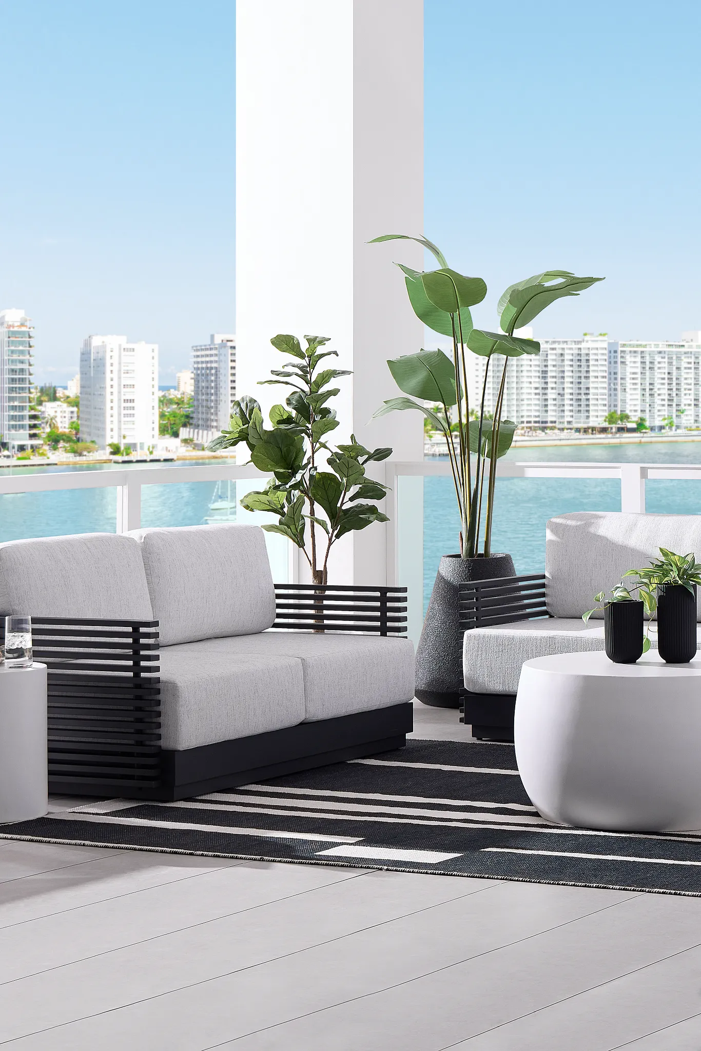 Monterey Black Aluminum Sofa With Light Gray Cushions