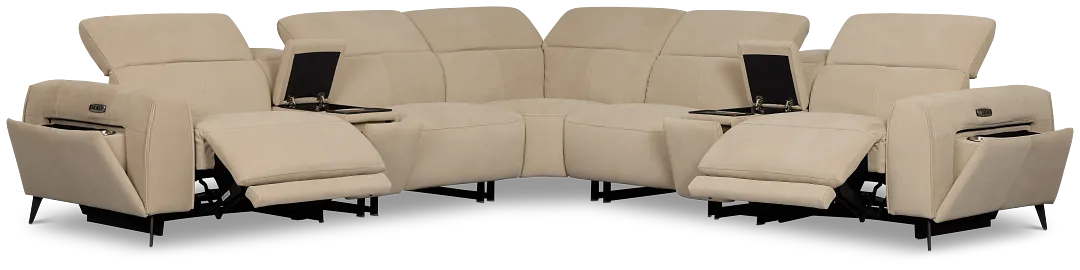 Reyna Beige Micro Large Dual Power Reclining Two-arm Sectional
