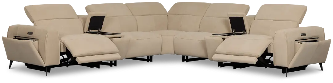 Reyna Beige Micro Large Dual Power Reclining Two-arm Sectional Reyna Beige Micro Large Dual Power Reclining Two-arm Sectional
