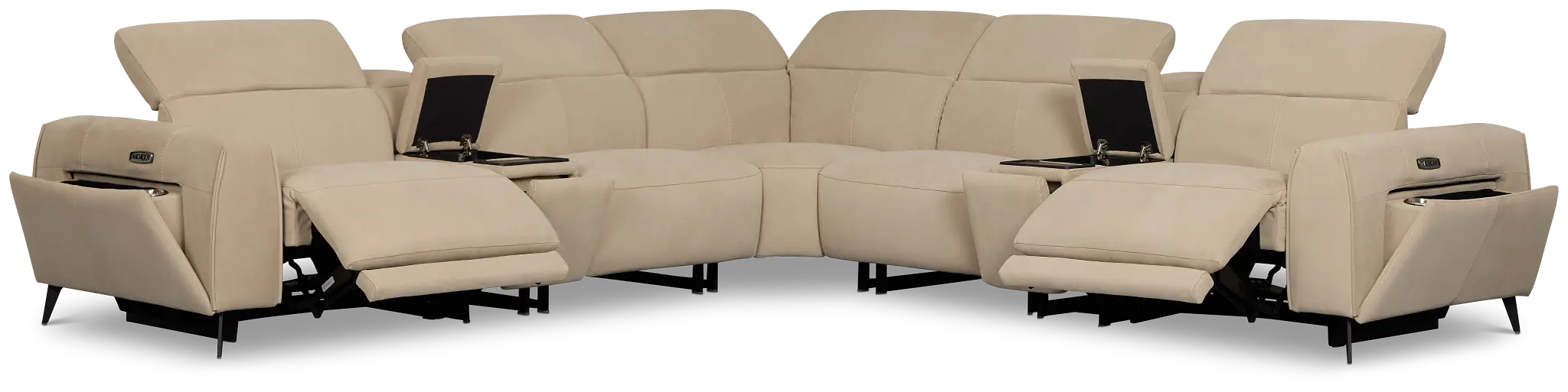 Reyna Beige Micro Large Dual Power Reclining Two-arm Sectional Reyna Beige Micro Large Dual Power Reclining Two-arm Sectional
