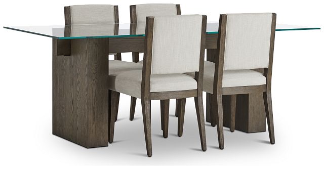 Oakland Dark Tone Glass Rectangular Table & 4 Upholstered Chairs
