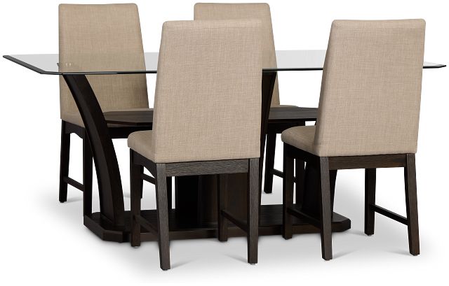 Roswell Glass Table & 4 Upholstered Chairs