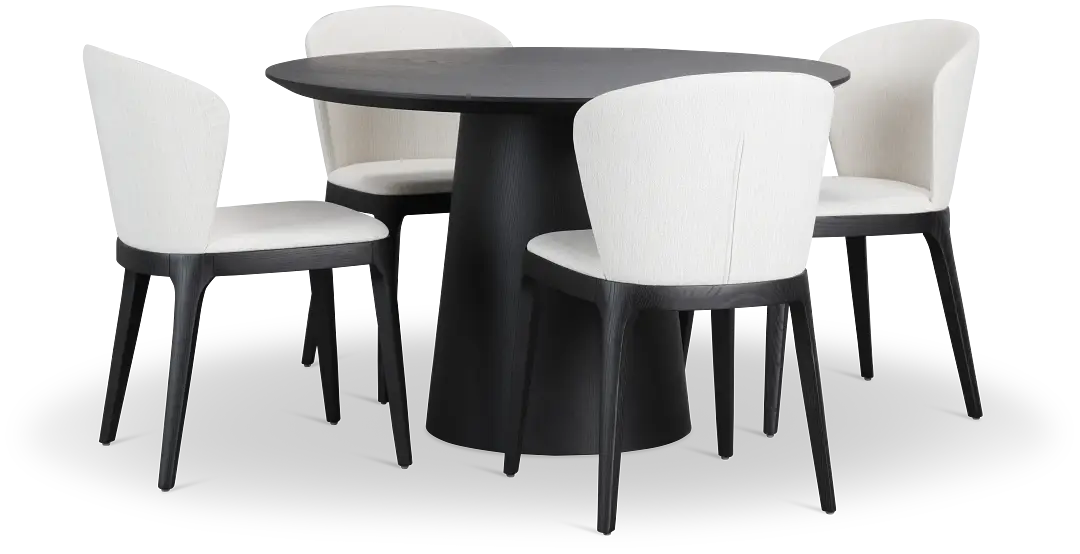 Nomad Black 47" Round Table & 4 Light Beige Chairs W/ Black Legs Nomad Black 47" Round Table & 4 Light Beige Chairs W/ Black Legs