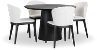 Nomad Black 47" Round Table & 4 Light Beige Chairs W/ Black Legs