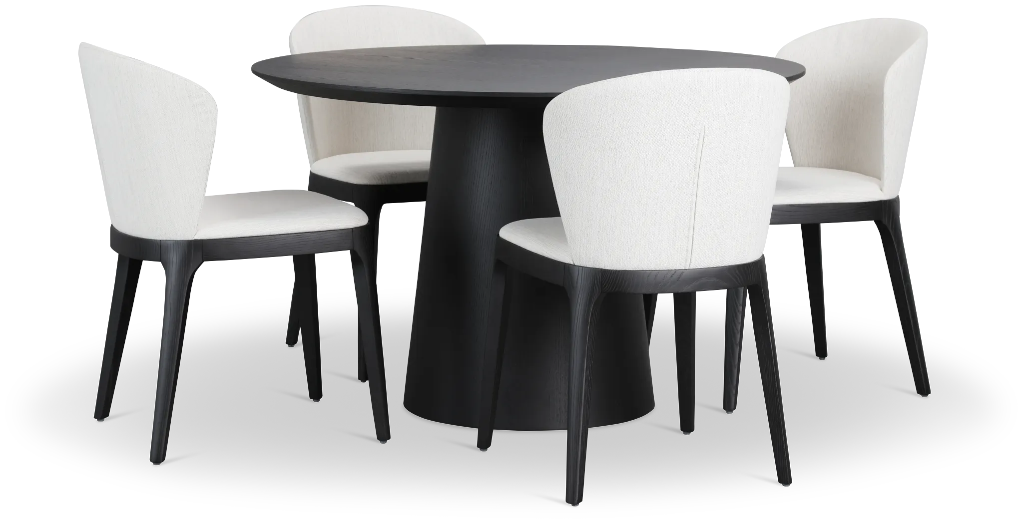 Nomad Black 47" Round Table & 4 Light Beige Chairs W/ Black Legs