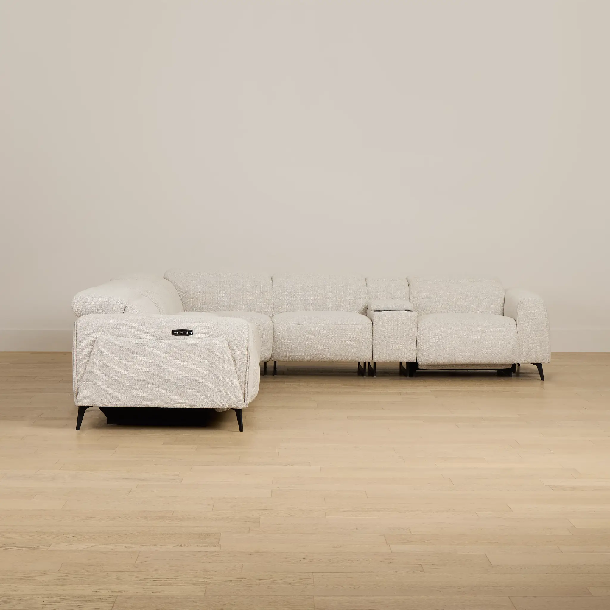 Reyna Light Beige Fabric Large Triple Power Reclining Two-arm Sectional Reyna Light Beige Fabric Large Triple Power Reclining Two-arm Sectional