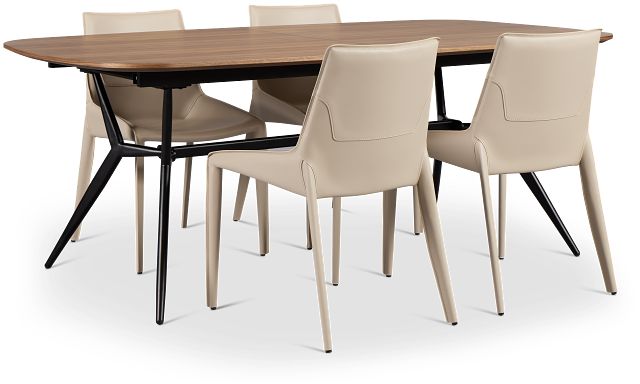 Margo Two-tone Rect Table & 4 Light Beige Upholstered Side Chairs