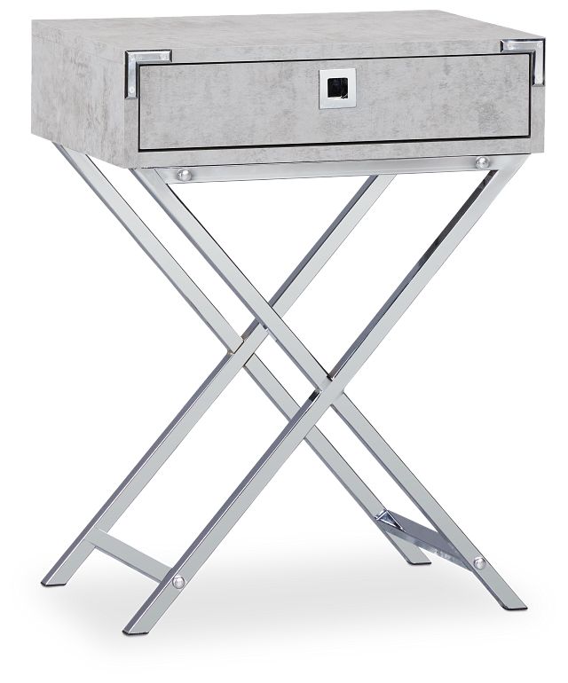 Erie Light Gray Chrome Nightstand