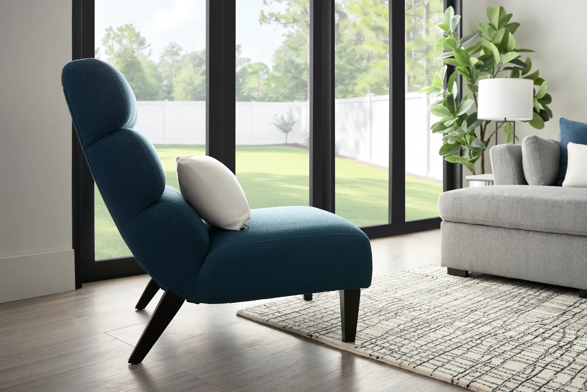 Emily Dark Blue Fabric Accent Chair