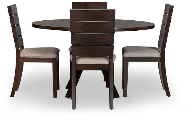 Sienna Dark Tone Round Table & 4 Slat Chairs