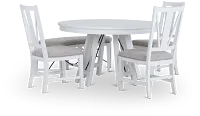 Heron Cove White Round Table, 3 Chairs & Bench