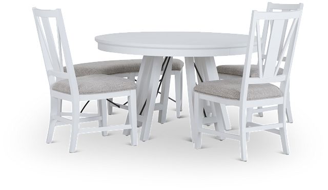Heron Cove White Round Table, 3 Chairs & Bench (4)