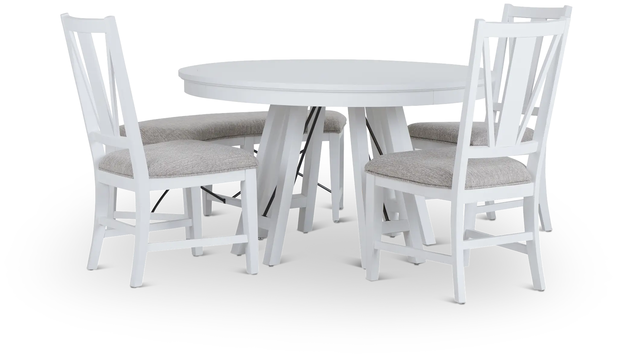 Heron Cove White Round Table, 3 Chairs & Bench Heron Cove White Round Table, 3 Chairs & Bench