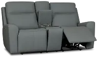 Flexsteel Sterling Blue Lthr/vinyl Power Reclining Loveseat