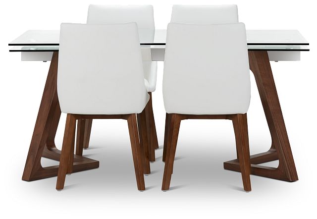 Fresno Glass White Rectangular Table & 4 Upholstered Chairs (2)