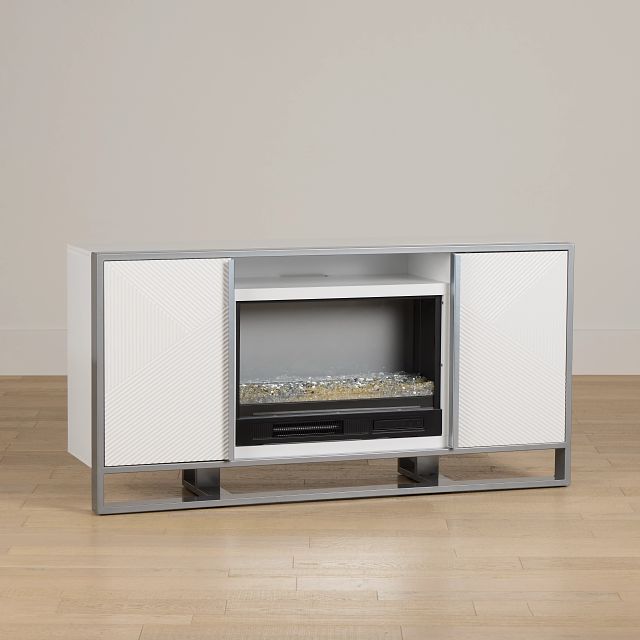 Stanley White 65" Tv Stand With Fireplace Insert