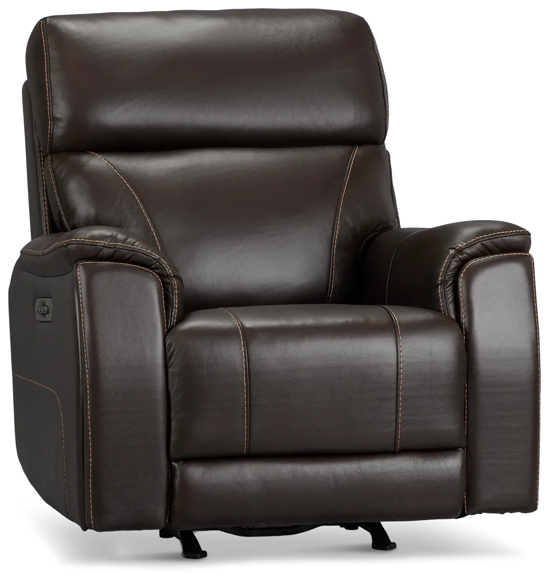 Wells Dark Brown Lthr/vinyl Power Recliner With Heat And Massage