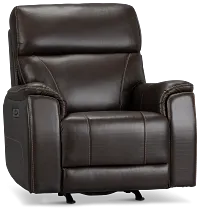 Wells Dark Brown Lthr/vinyl Power Recliner With Heat And Massage