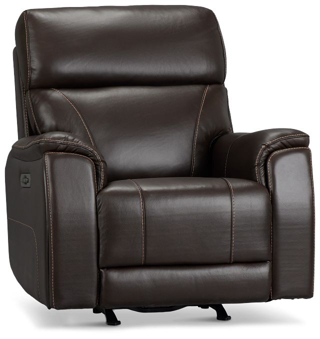 Wells Dark Brown Lthr/vinyl Power Recliner With Heat And Massage