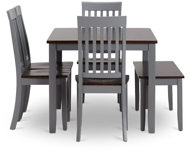 Santos Gray Two-tone Table, 4 Chairs & Bench