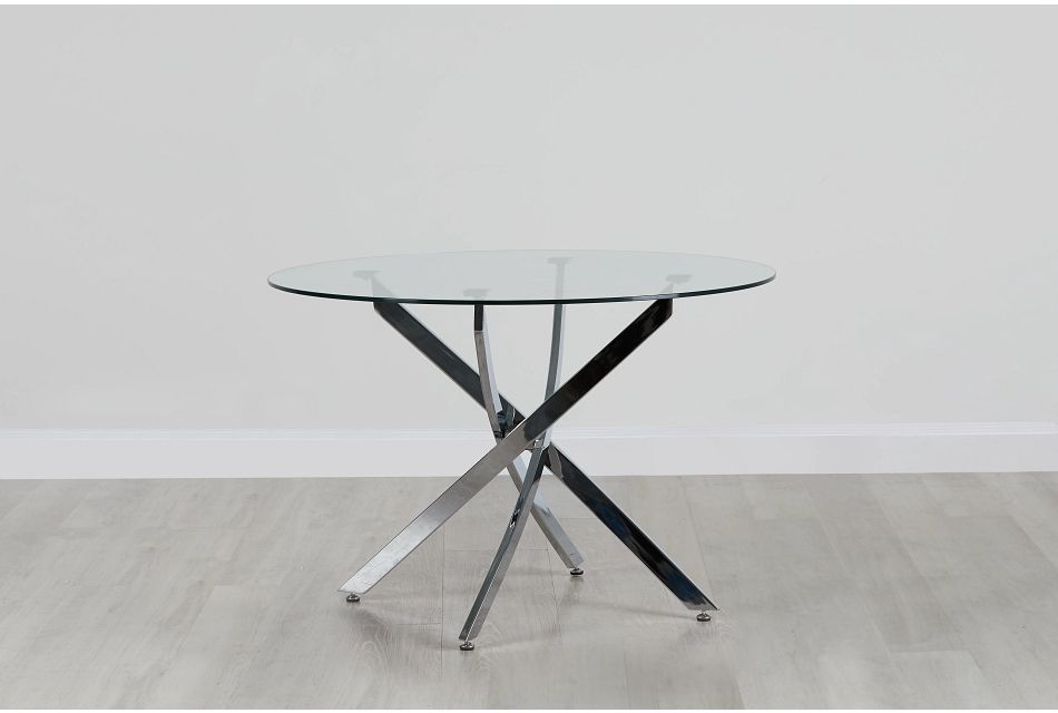 Havana Glass 43 Round Table W Chrome Legs Dining Room Tables City Furniture