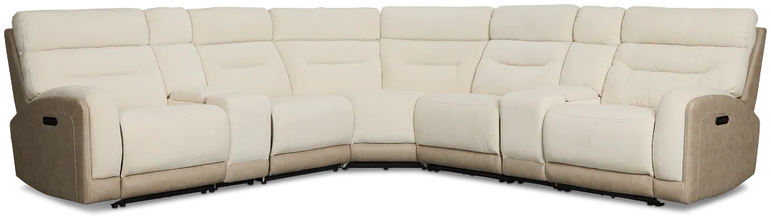 Travis Light Beige Fabric Large Dual Power Reclining Two-arm Sectional