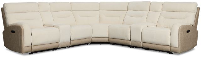 Travis Light Beige Fabric Large Dual Power Reclining Two-arm Sectional