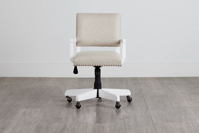 Newport Beige Wood Upholstered Desk Chair