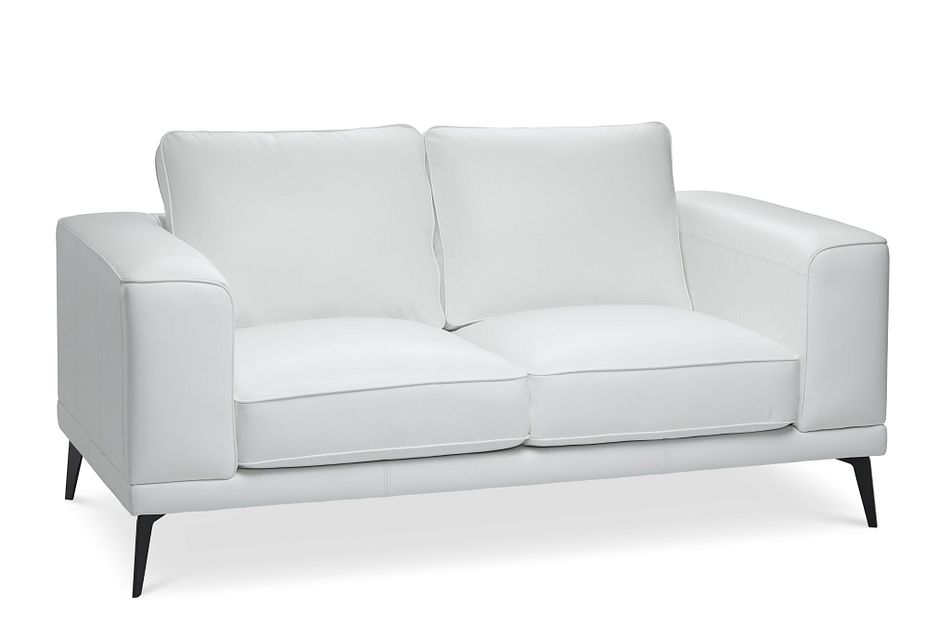 Naples White Leather Loveseat With Black Legs Living Room Loveseats City Furniture