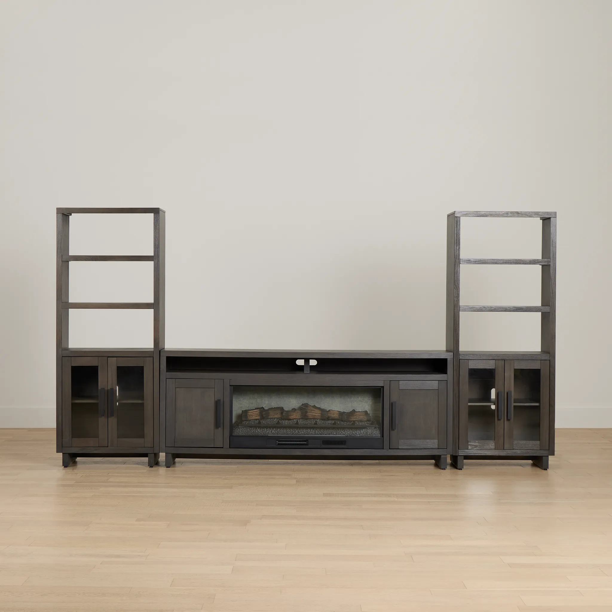 Richmond Gray 80" Door Pier Entertainment Wall With Fireplace