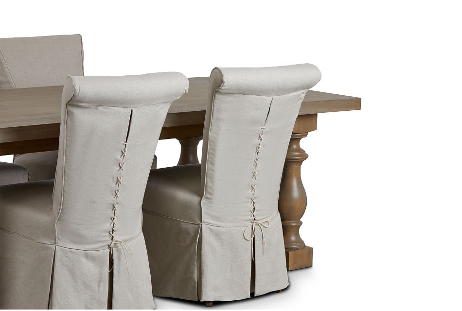 Haddie Light Tone Trestle Table & 4 Skirted Chairs