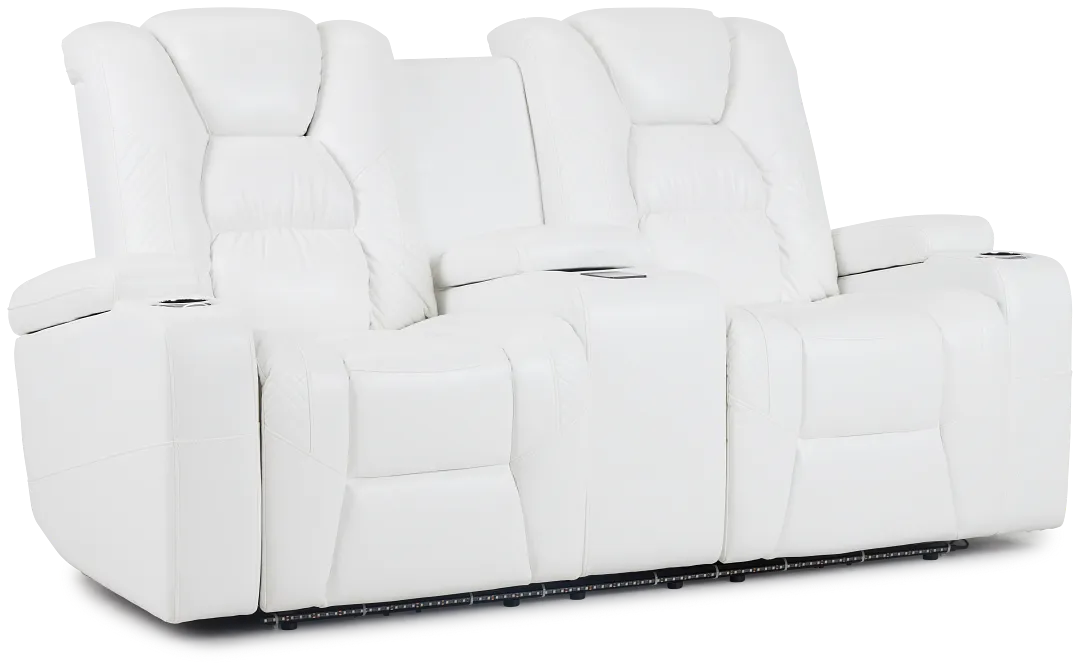 Troy White Micro Power Reclining Console Loveseat