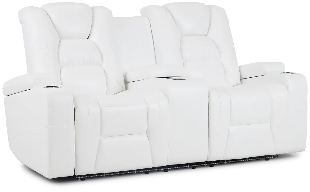 Troy White Micro Power Reclining Console Loveseat Troy White Micro Power Reclining Console Loveseat