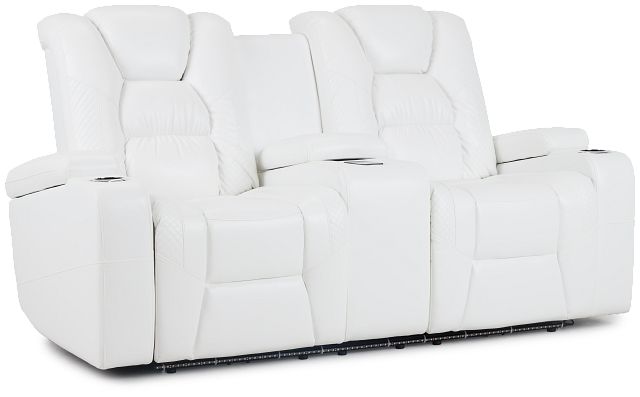 Troy White Micro Power Reclining Console Loveseat