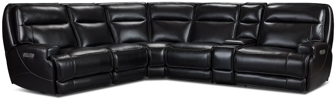 Casey Black Lthr/vinyl Medium Triple Power 2-arm Sectional