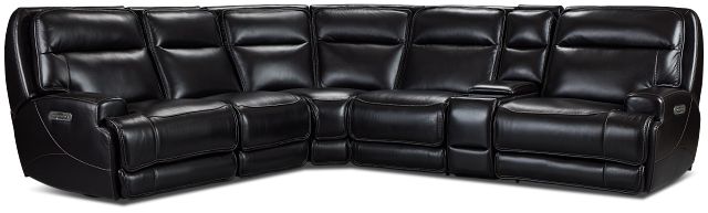 Casey Black Lthr/vinyl Medium Triple Power 2-arm Sectional