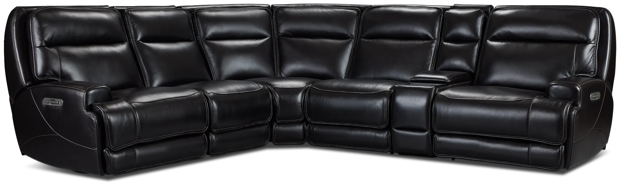 Casey Black Lthr/vinyl Medium Triple Power 2-arm Sectional