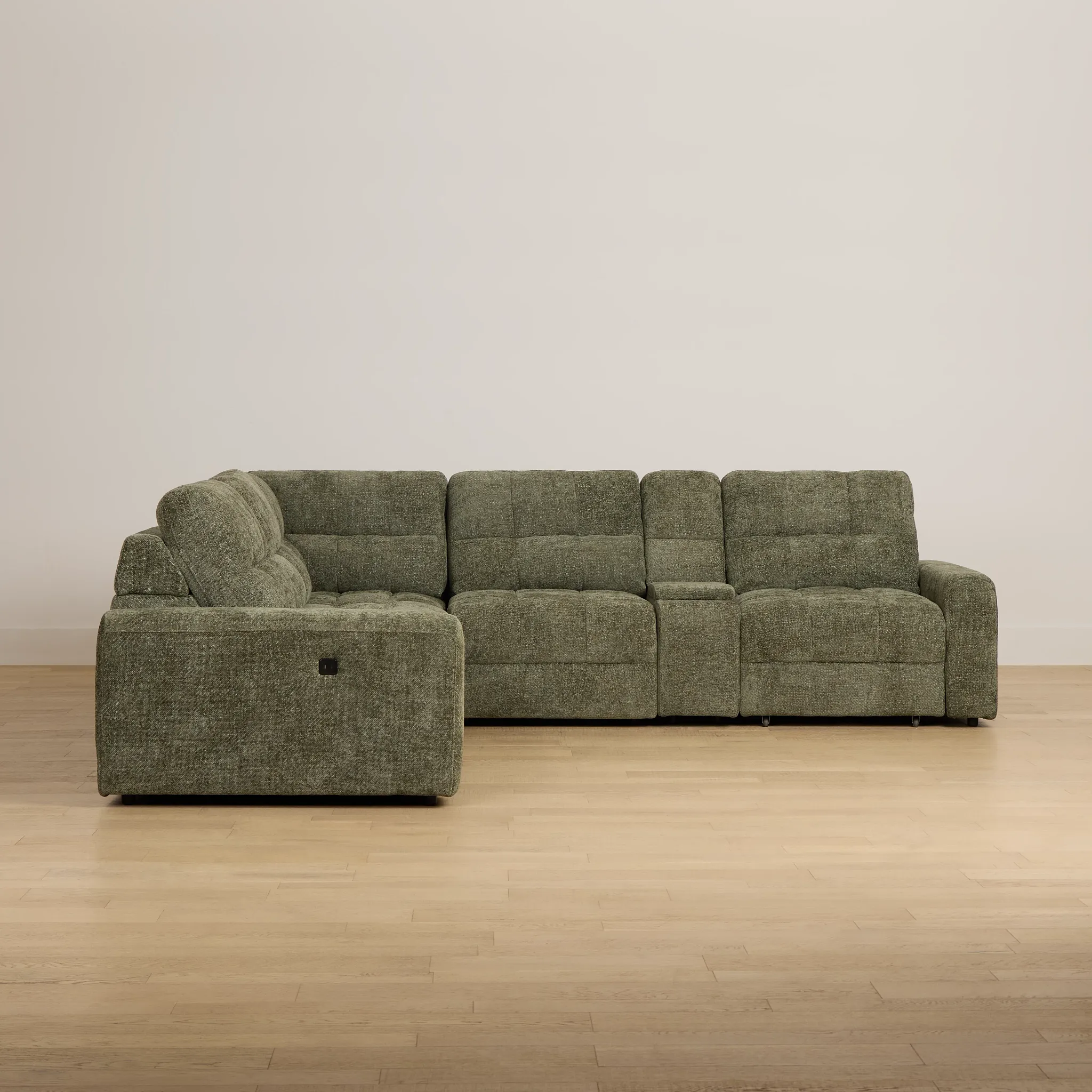 Hendrix Green Fabric Medium Dual Power 2 Arm Extension Chaise Sectional