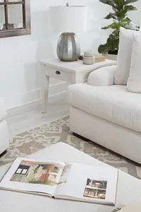 Alpha White Fabric Ottoman