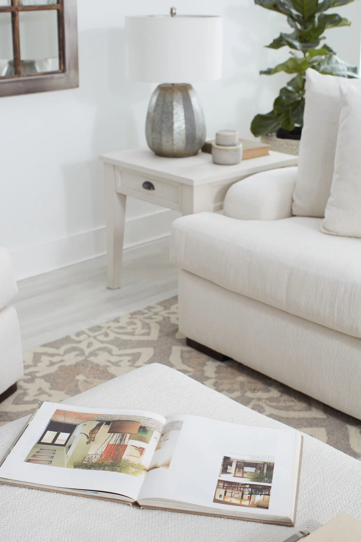 Alpha White Fabric Ottoman