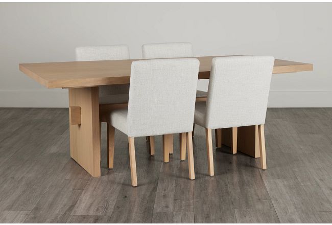 Park Ridge Light Tone Trestle Rectangular Table & 4 Upholstered Chairs