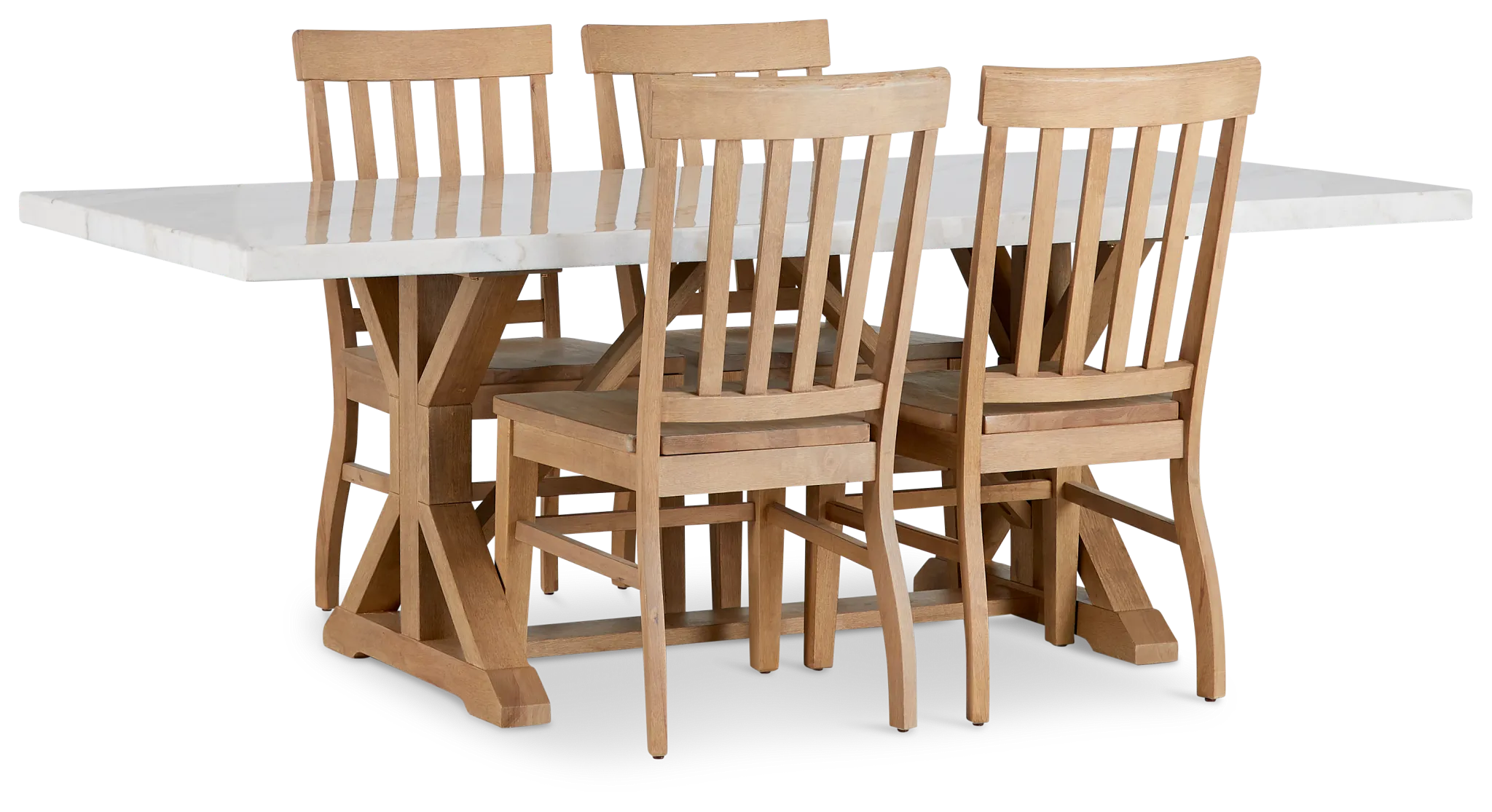 Somerset Light Tone Marble Rectangular Table & 4 Wood Chairs