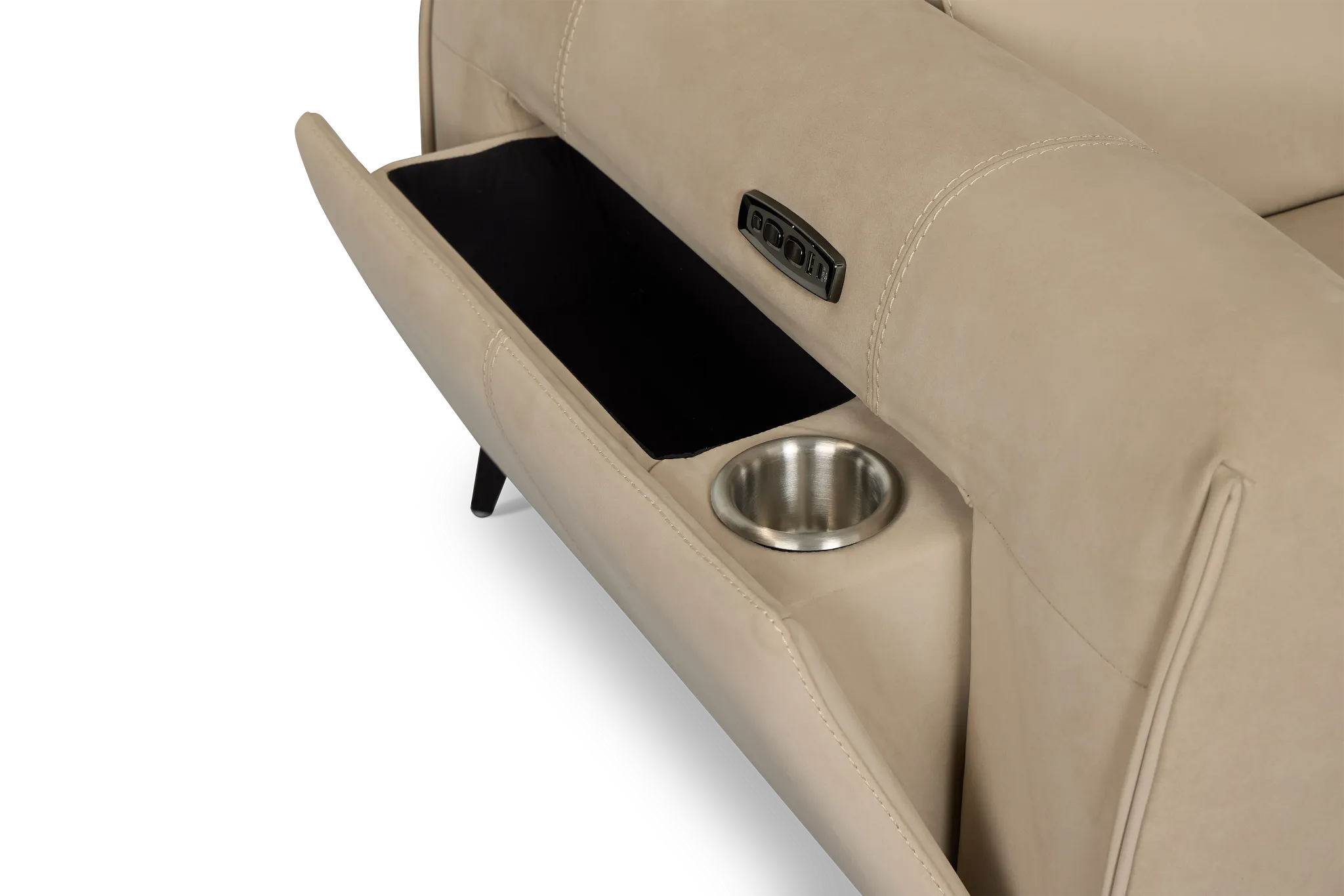 Reyna Beige Micro Small Dual Power Reclining Two-arm Sectional