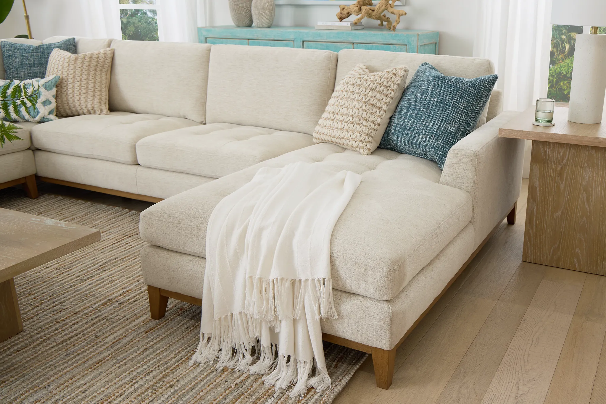 Maisie Light Beige Fabric Medium Right Chaise Sectional